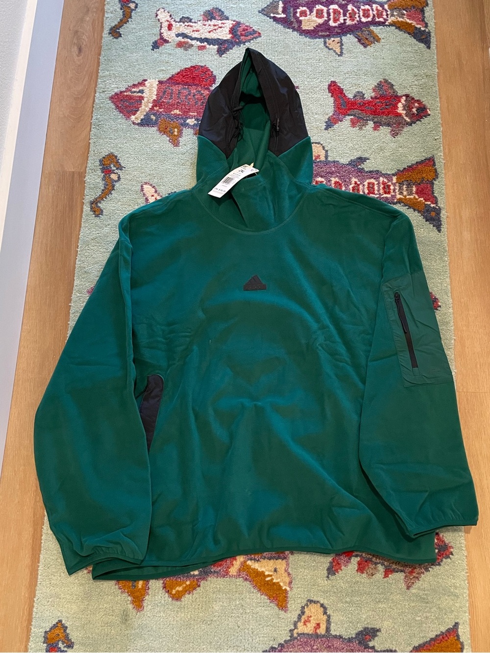 Adidas City Escape Polar Fleece Pullover Athletic Green Hooded Sweatshirt Hoodie